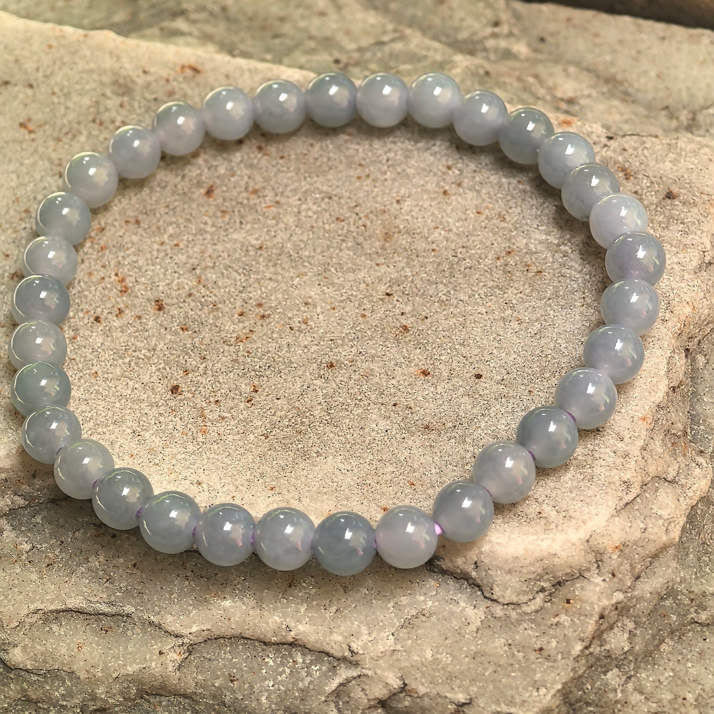 Natural Grade-A Glutinous-Icy Blue-Purple Jadeite Bead Bracelet · Burmese Jade 5.5mm