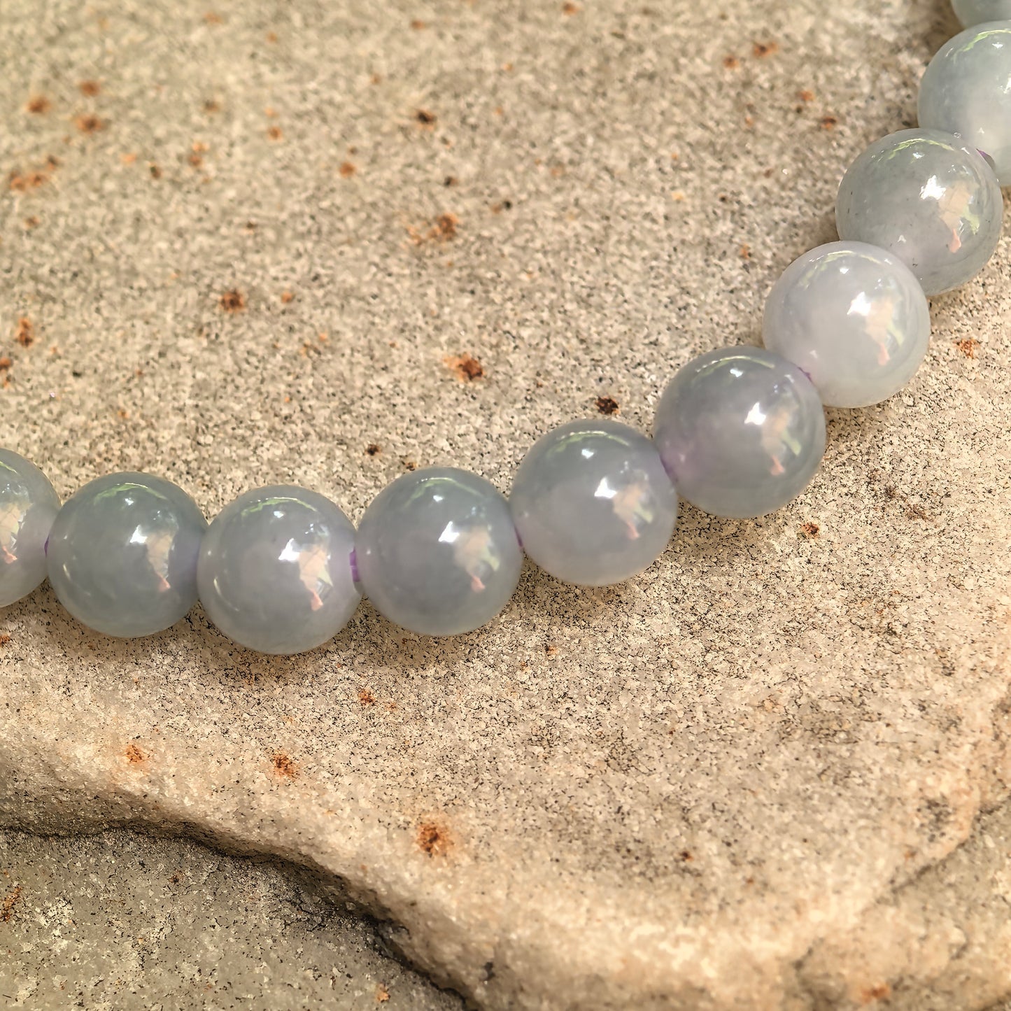 Natural Grade-A Glutinous-Icy Blue-Purple Jadeite Bead Bracelet · Burmese Jade 5.5mm