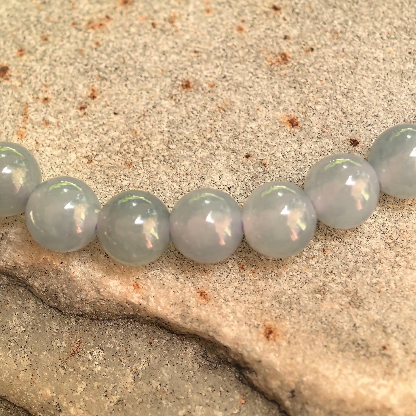 Natural Grade-A Glutinous-Icy Blue-Purple Jadeite Bead Bracelet · Burmese Jade 5.5mm