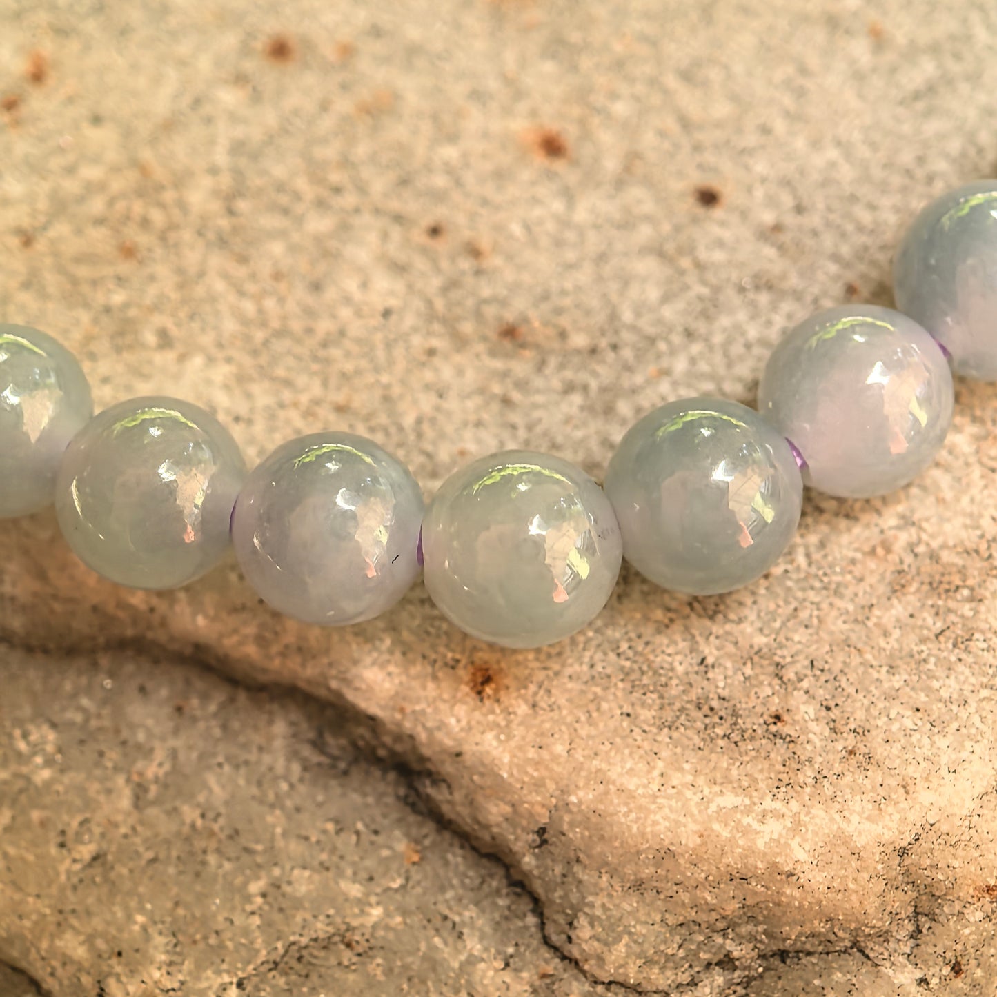 Natural Grade-A Glutinous-Icy Blue-Purple Jadeite Bead Bracelet · Burmese Jade 5.5mm