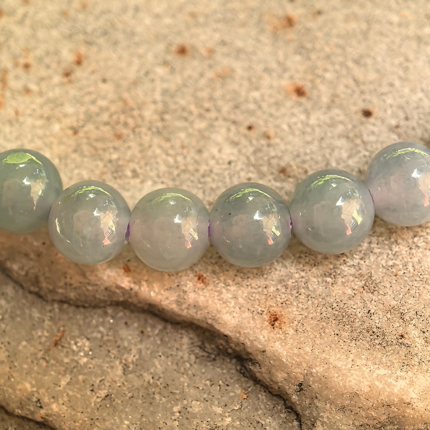 Natural Grade-A Glutinous-Icy Blue-Purple Jadeite Bead Bracelet · Burmese Jade 5.5mm
