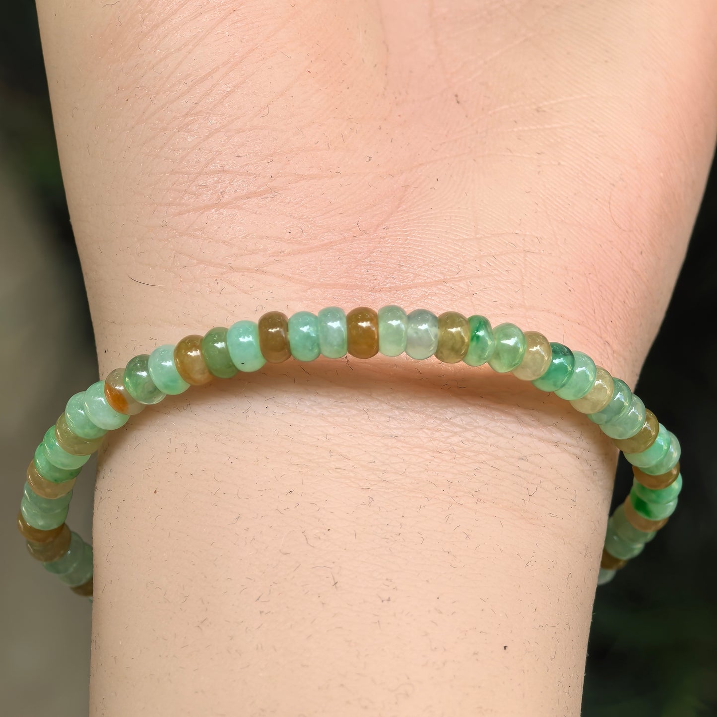 Natural Grade-A Glutinous-Icy Multicolor Jadeite Abacus Bead Bracelet · Burmese Jade 4.6mm