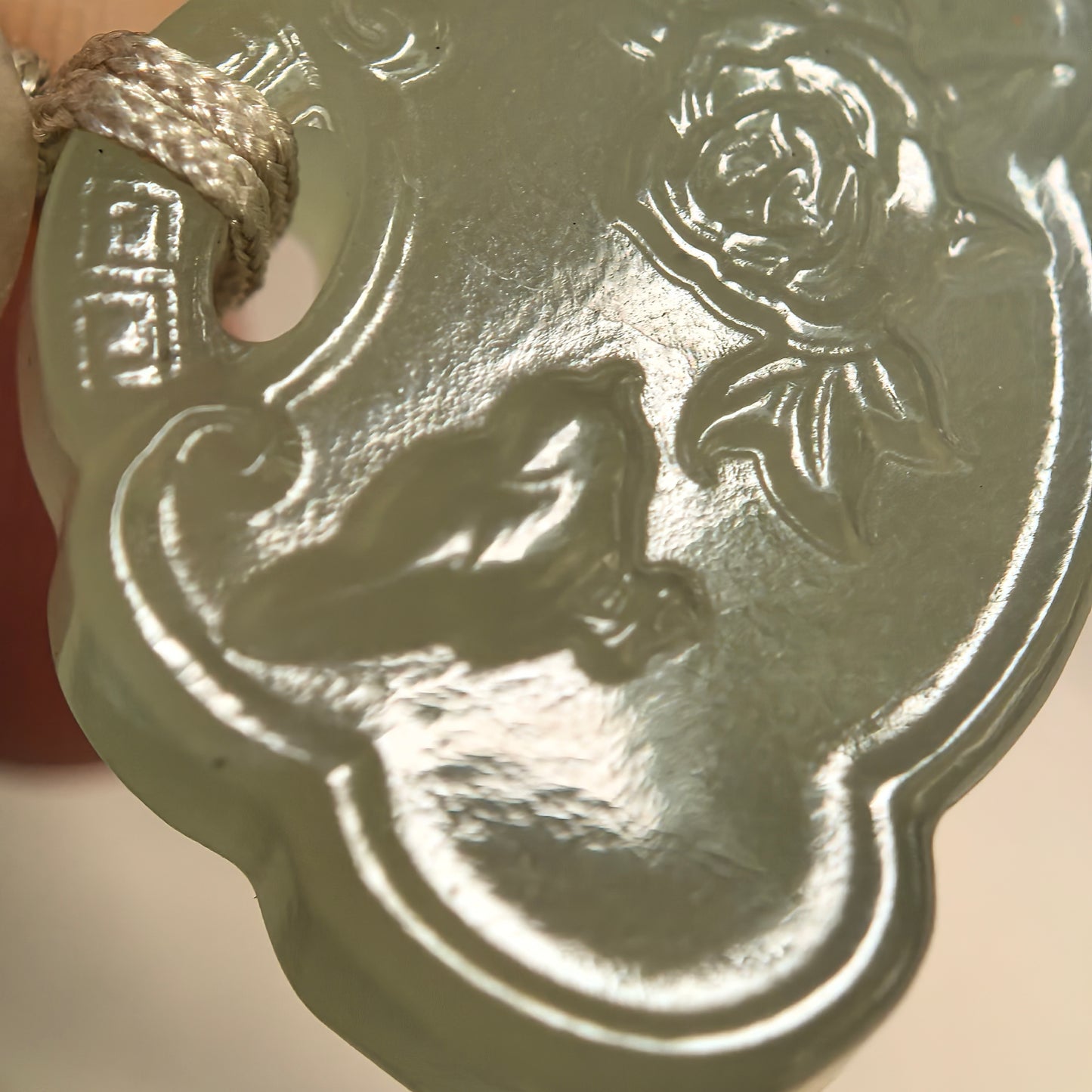 Natural Nephrite Light Green Lotus Fish Pendant · Hetian Jade