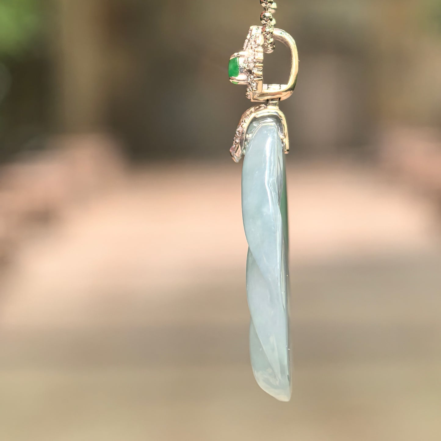 Natural Grade-A Icy Glutinous Light Green Jadeite Leaf Pendant · Burmese Jade