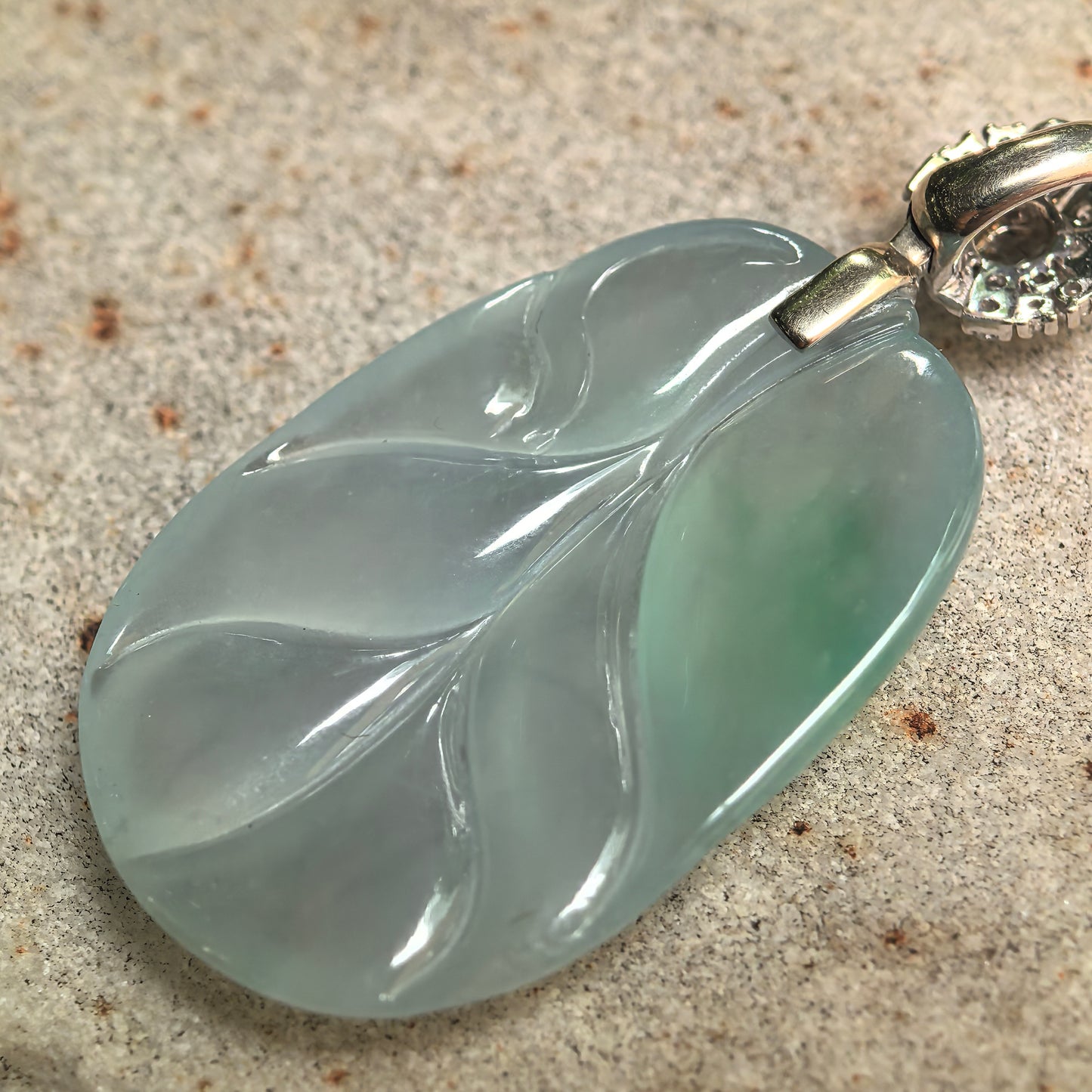 Natural Grade-A Icy Glutinous Light Green Jadeite Leaf Pendant · Burmese Jade