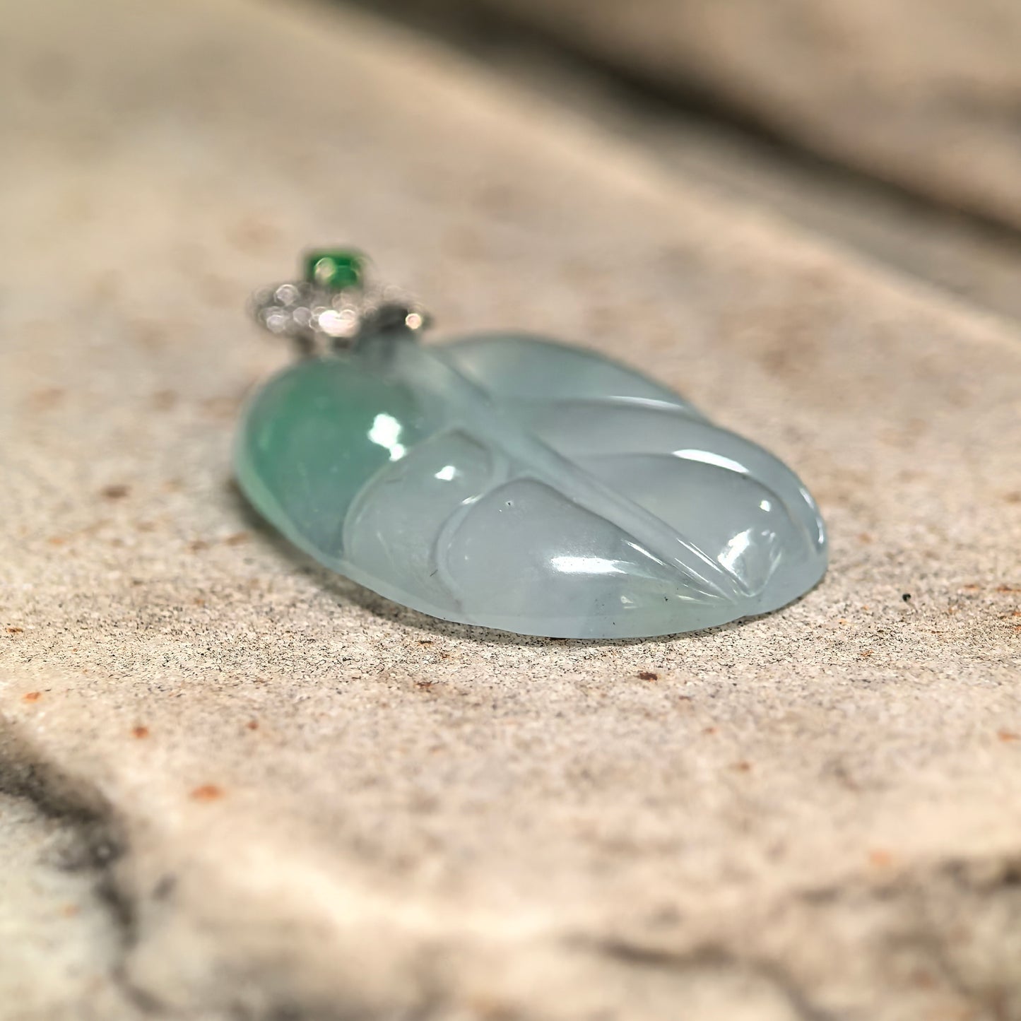 Natural Grade-A Icy Glutinous Light Green Jadeite Leaf Pendant · Burmese Jade