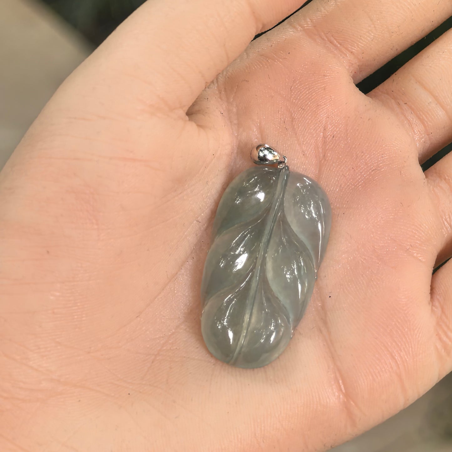Natural Grade-A Icy Glutinous Light Green Jadeite Leaf Pendant · Burmese Jade