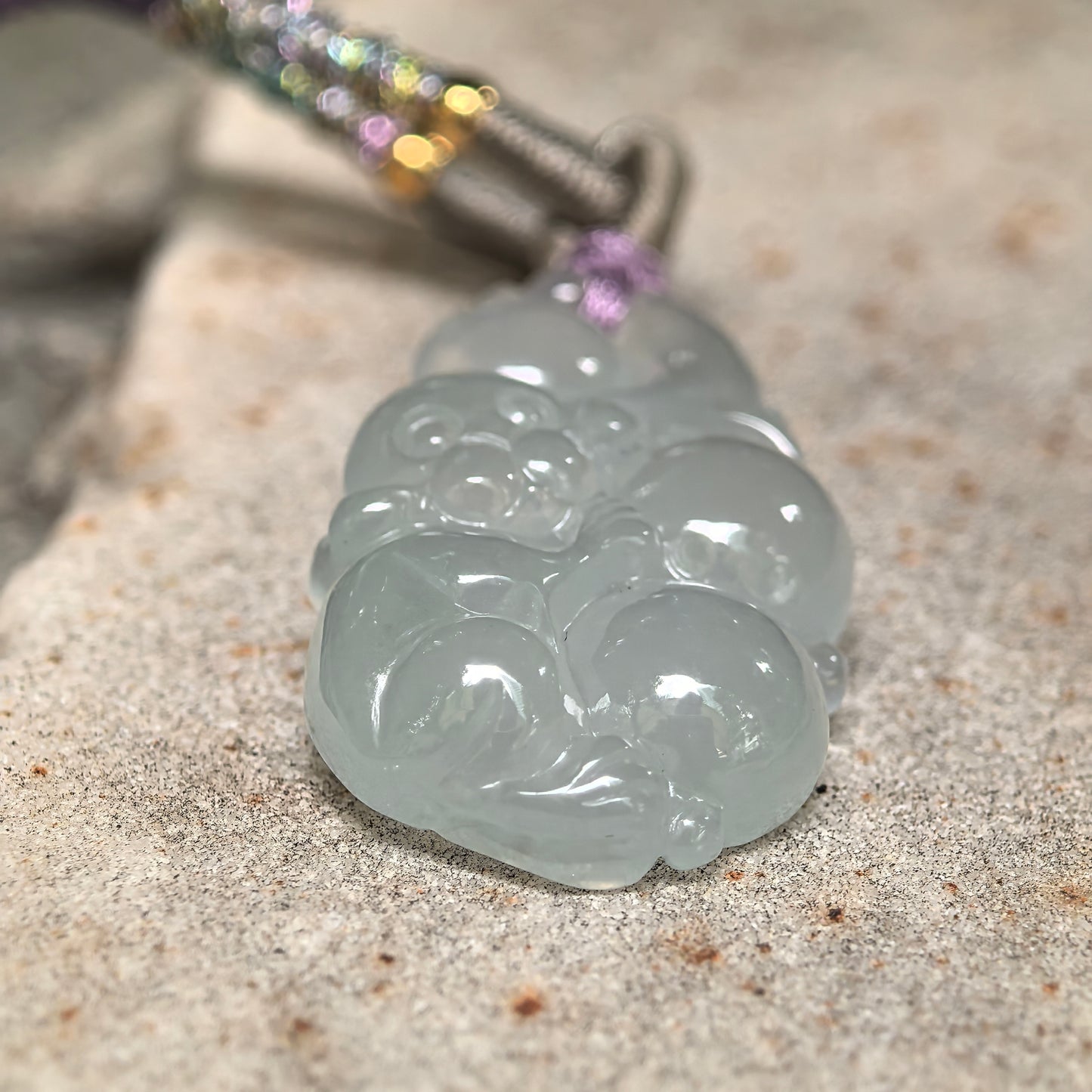 Natural Grade-A Glutinous Icy Pale Green Monkey Jadeite Pendant · Burmese Jade