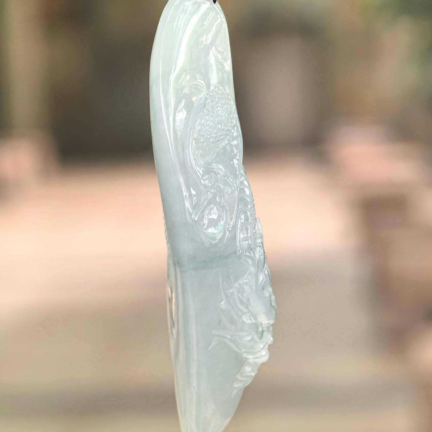 Natural Grade-A Icy Glutinous Light Green Dragon Jadeite Pendant · Burmese Jade