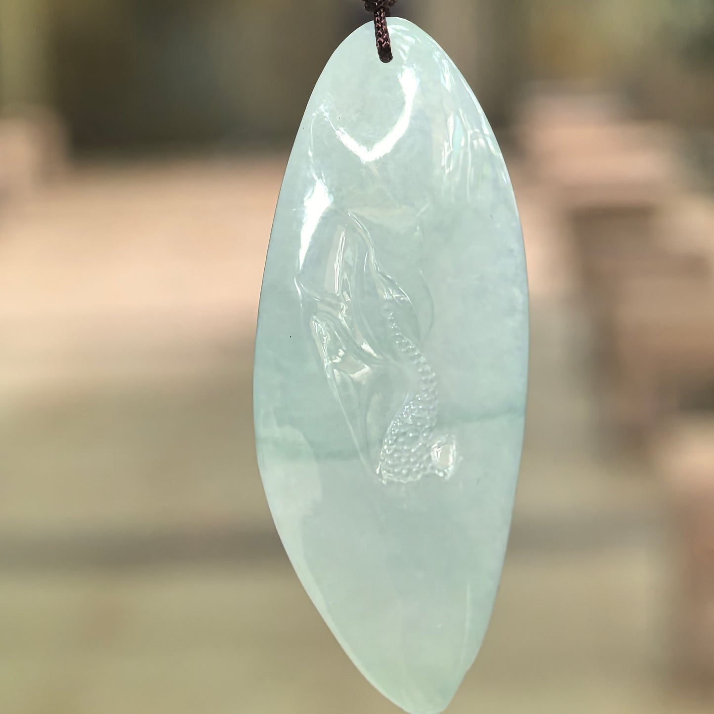 Natural Grade-A Icy Glutinous Light Green Dragon Jadeite Pendant · Burmese Jade