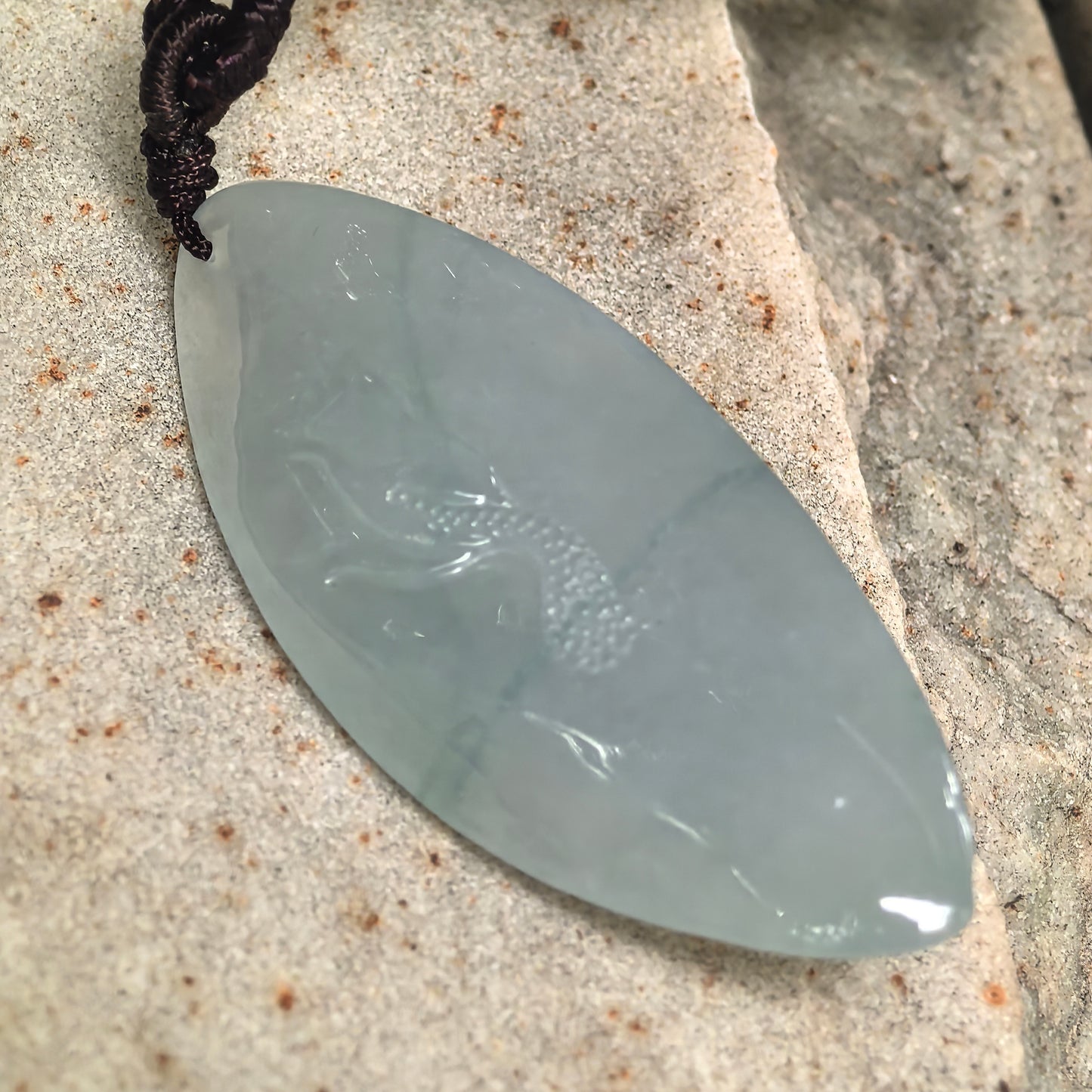 Natural Grade-A Icy Glutinous Light Green Dragon Jadeite Pendant · Burmese Jade