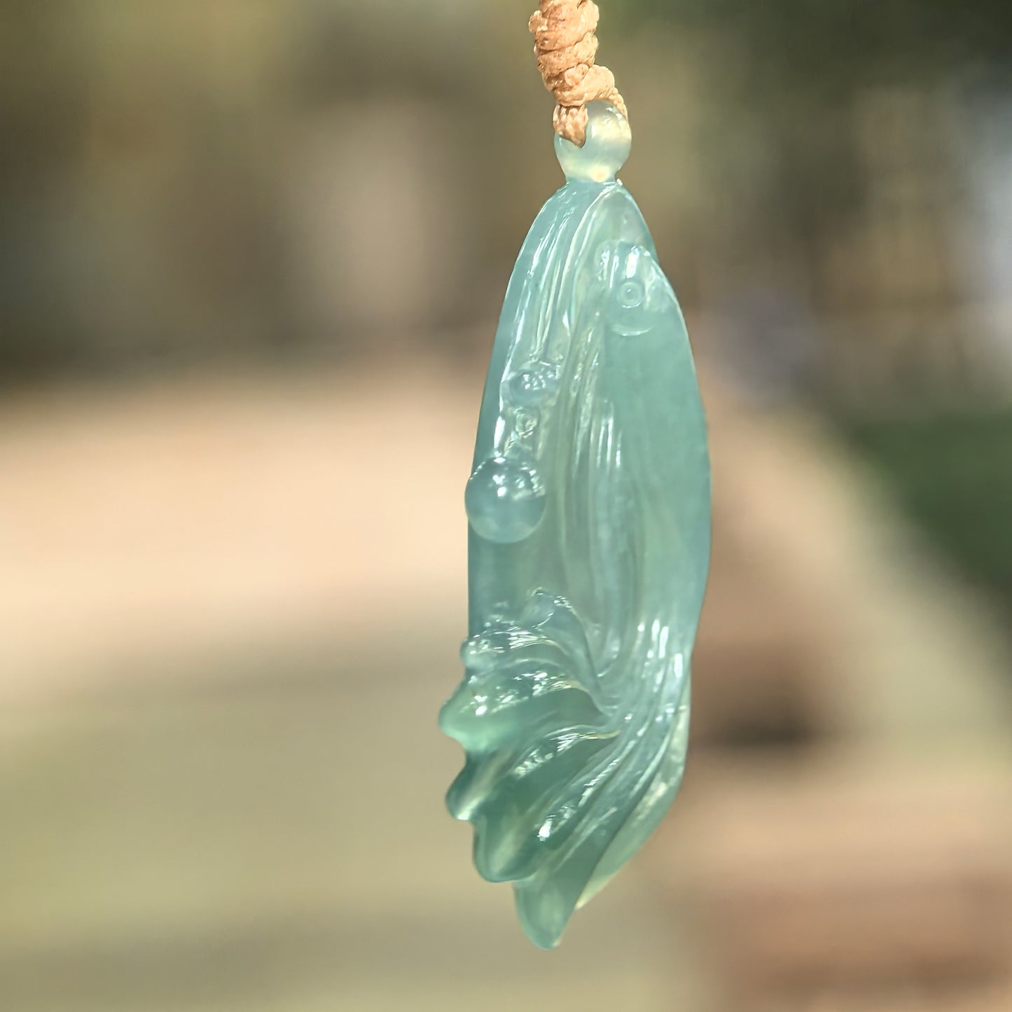 Natural Grade-A Icy Glutinous Deep Green Fish Jadeite Pendant · Burmese Jade