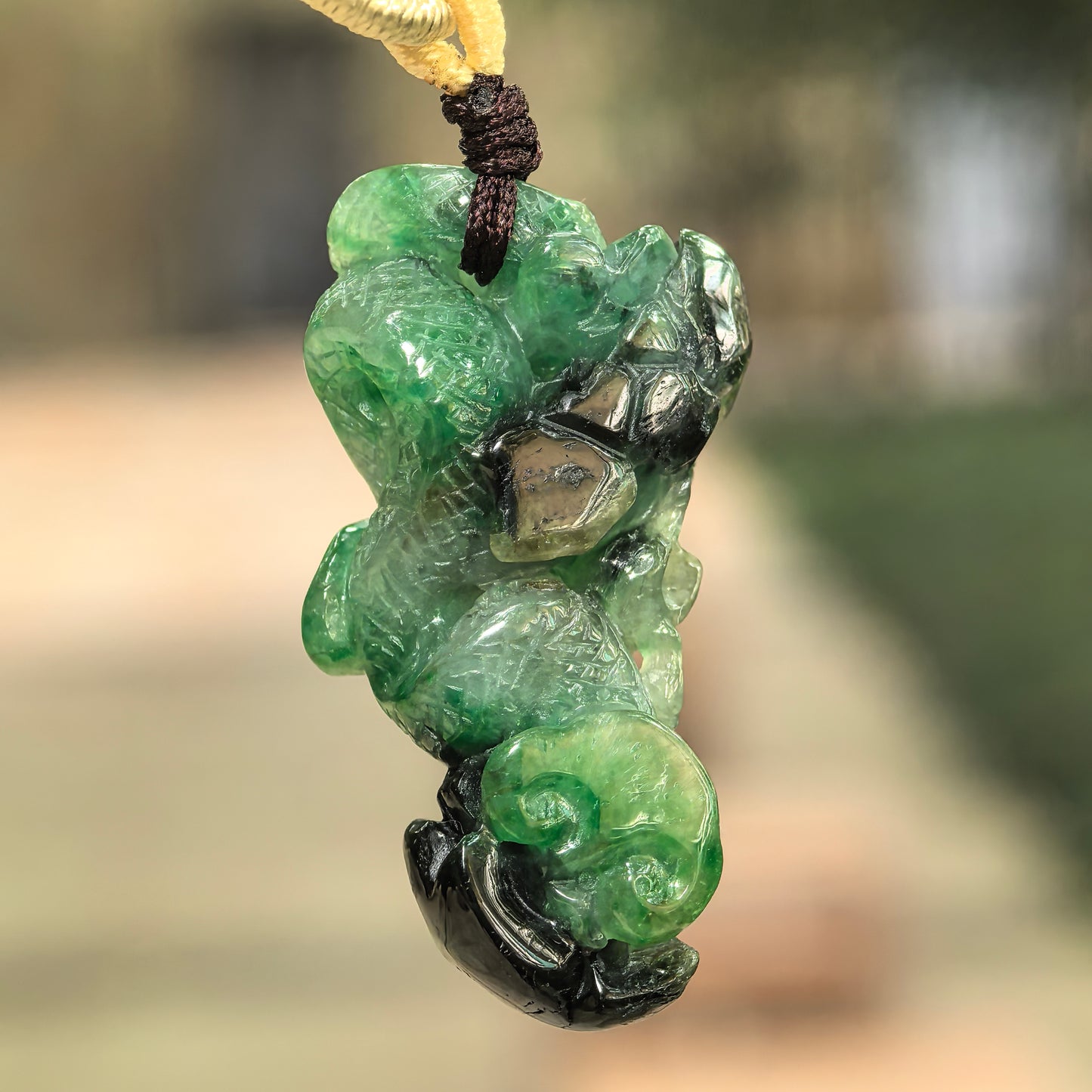 Natural Grade-A Glutinous Green Black Snake Jadeite Pendant · Burmese Jade