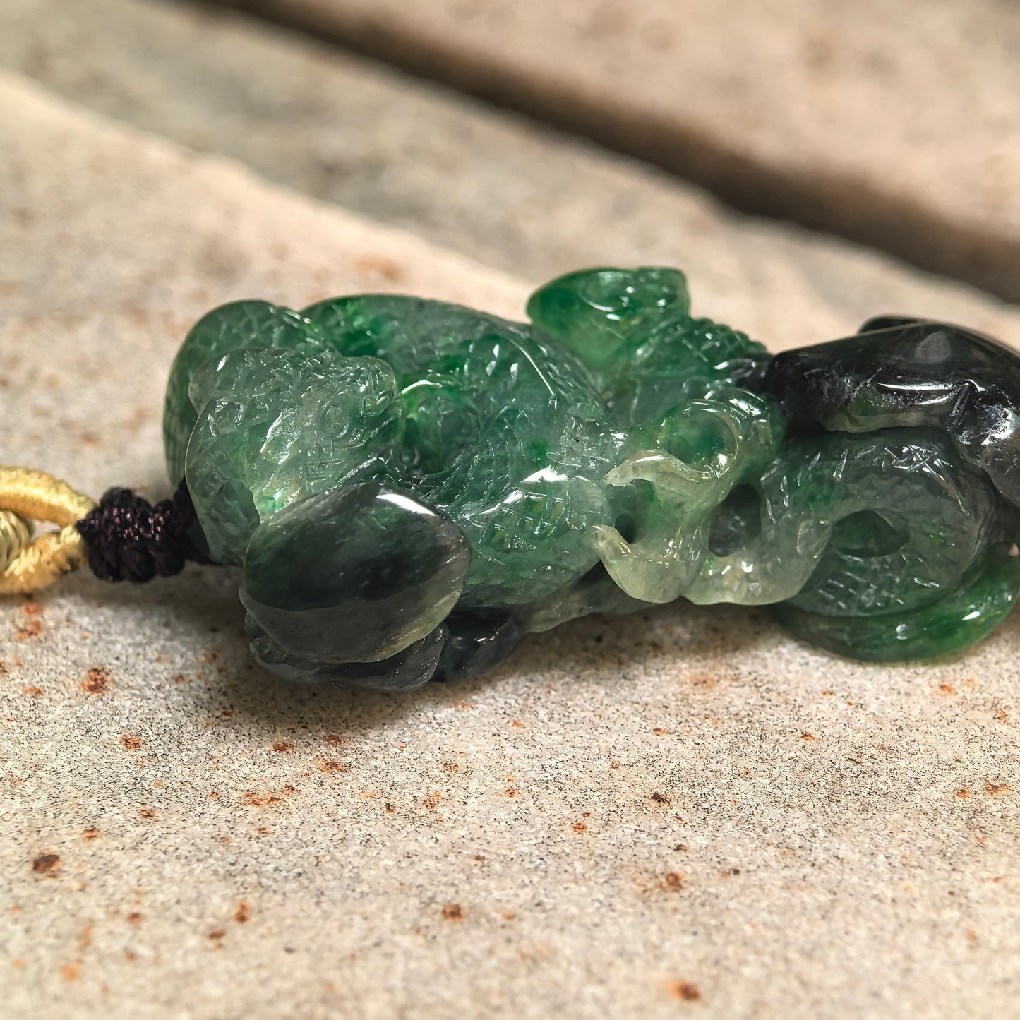 Natural Grade-A Glutinous Green Black Snake Jadeite Pendant · Burmese Jade