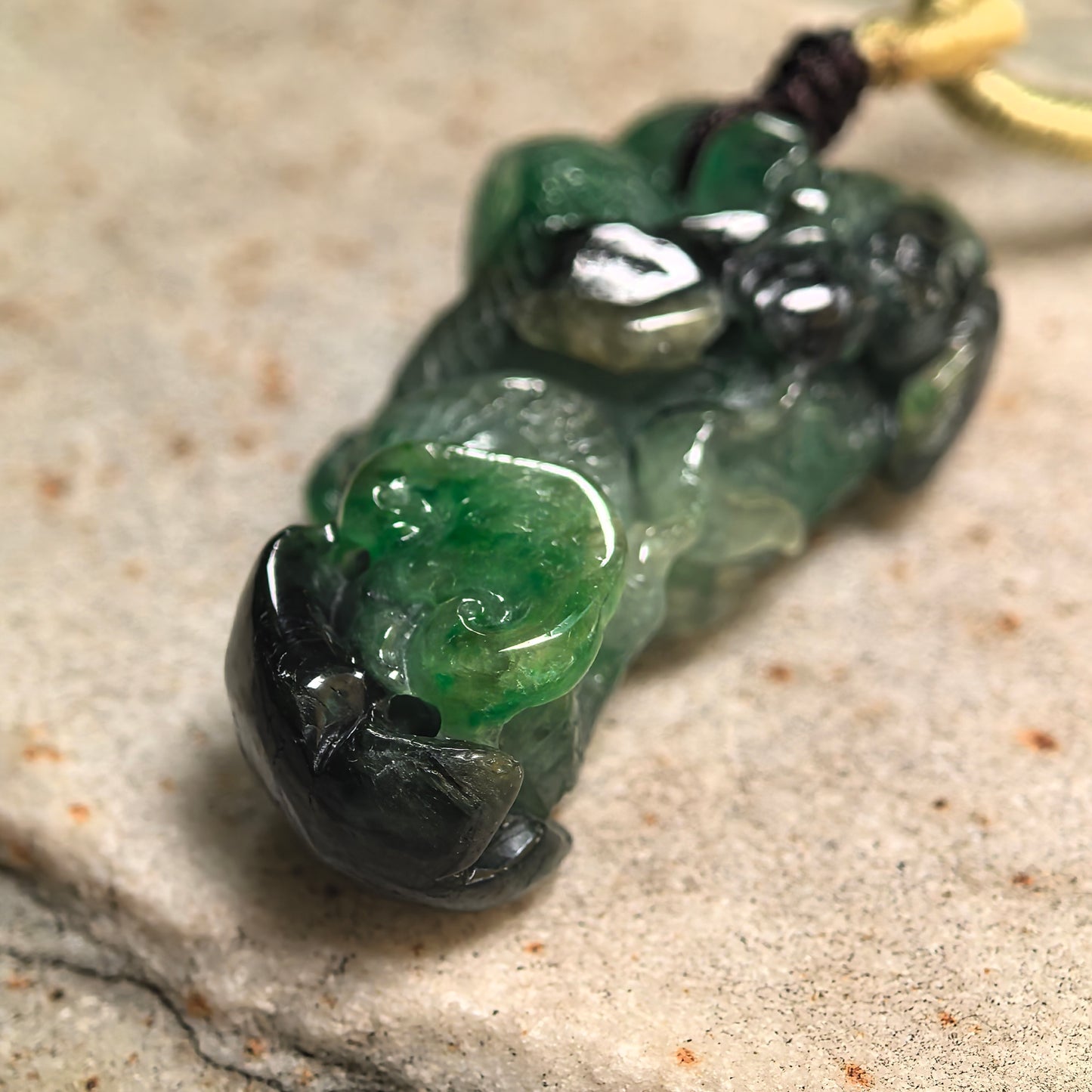 Natural Grade-A Glutinous Green Black Snake Jadeite Pendant · Burmese Jade