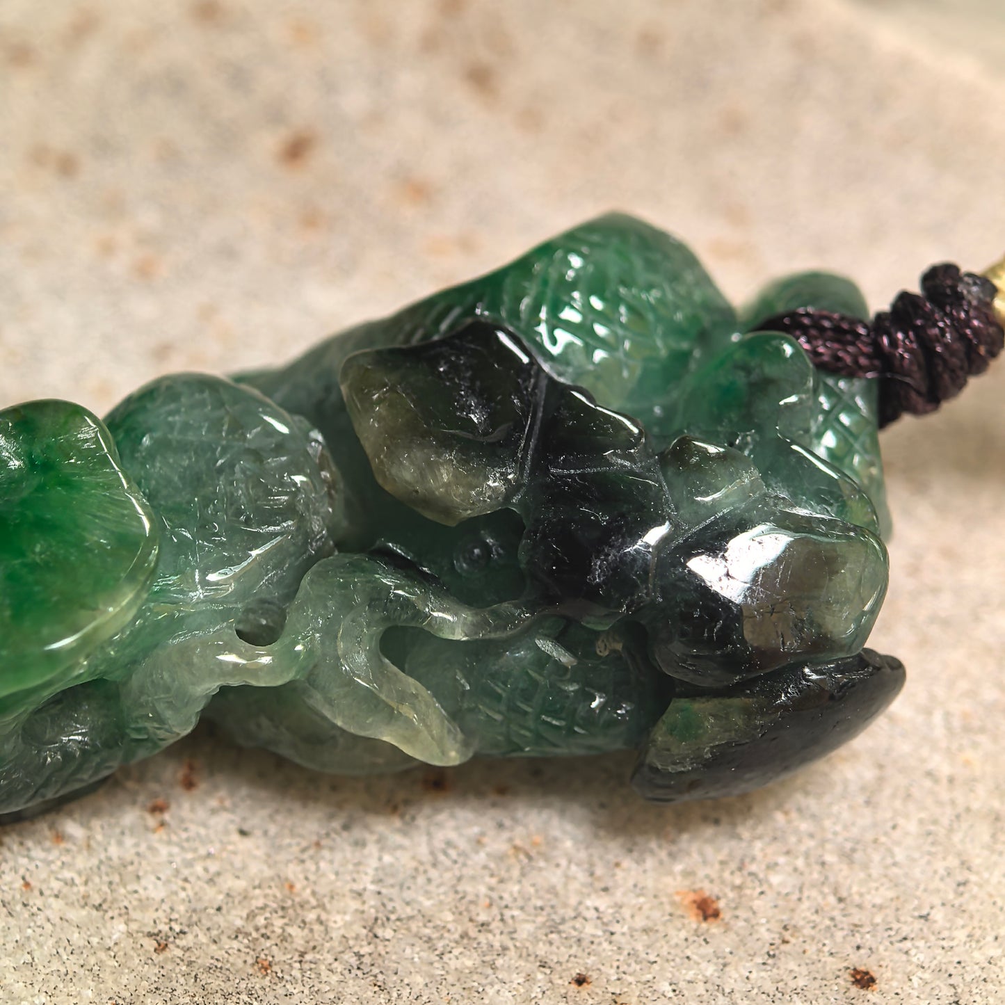 Natural Grade-A Glutinous Green Black Snake Jadeite Pendant · Burmese Jade