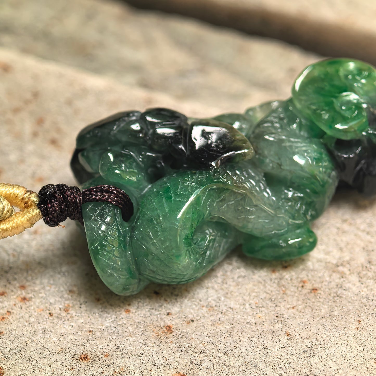 Natural Grade-A Glutinous Green Black Snake Jadeite Pendant · Burmese Jade
