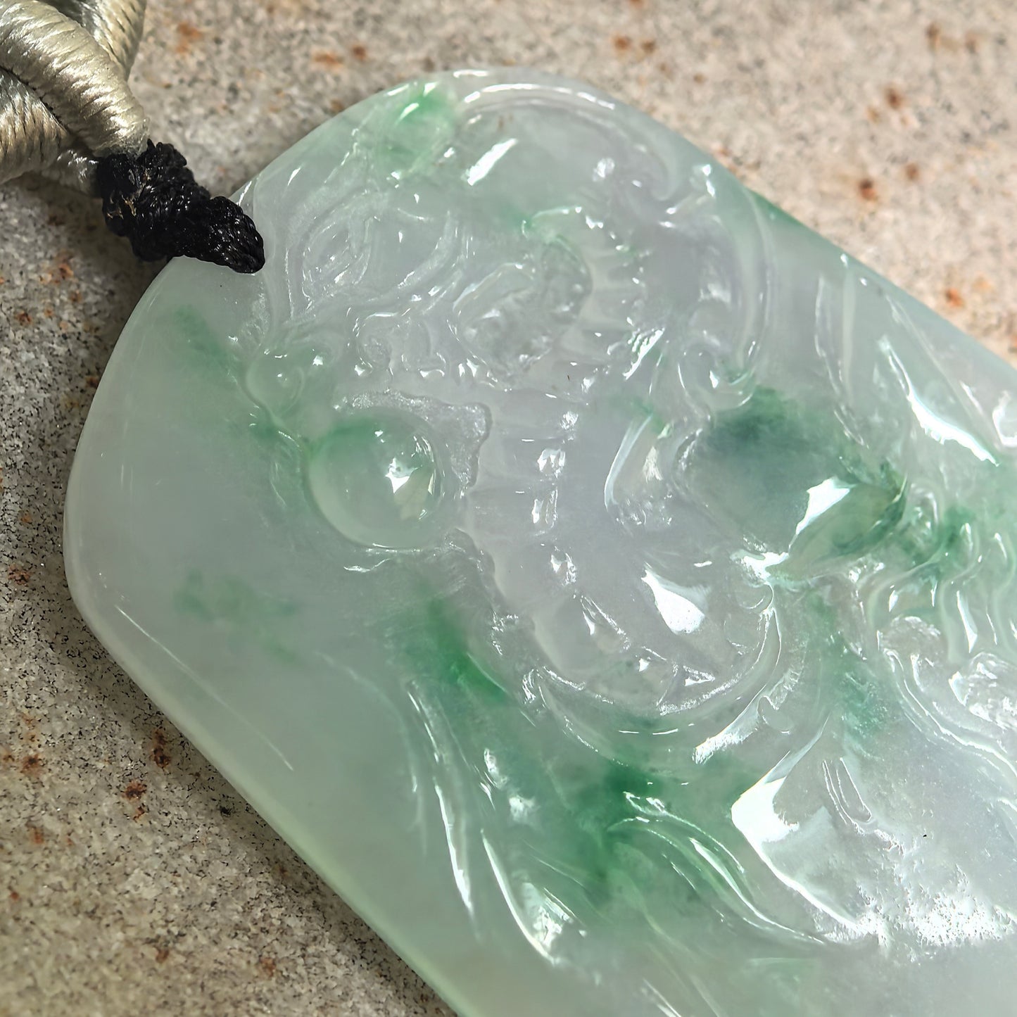 Natural Grade-A Glutinous-Icy Green Floating Color Dragon Jadeite Pendant · Burmese Jade