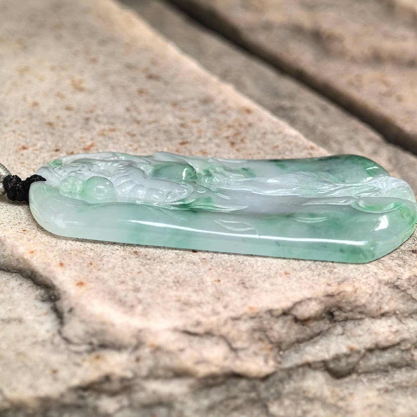 Natural Grade-A Glutinous-Icy Green Floating Color Dragon Jadeite Pendant · Burmese Jade