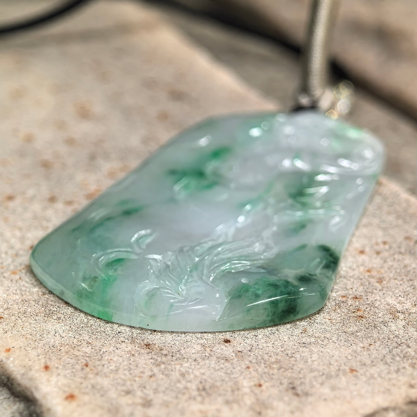 Natural Grade-A Glutinous-Icy Green Floating Color Dragon Jadeite Pendant · Burmese Jade