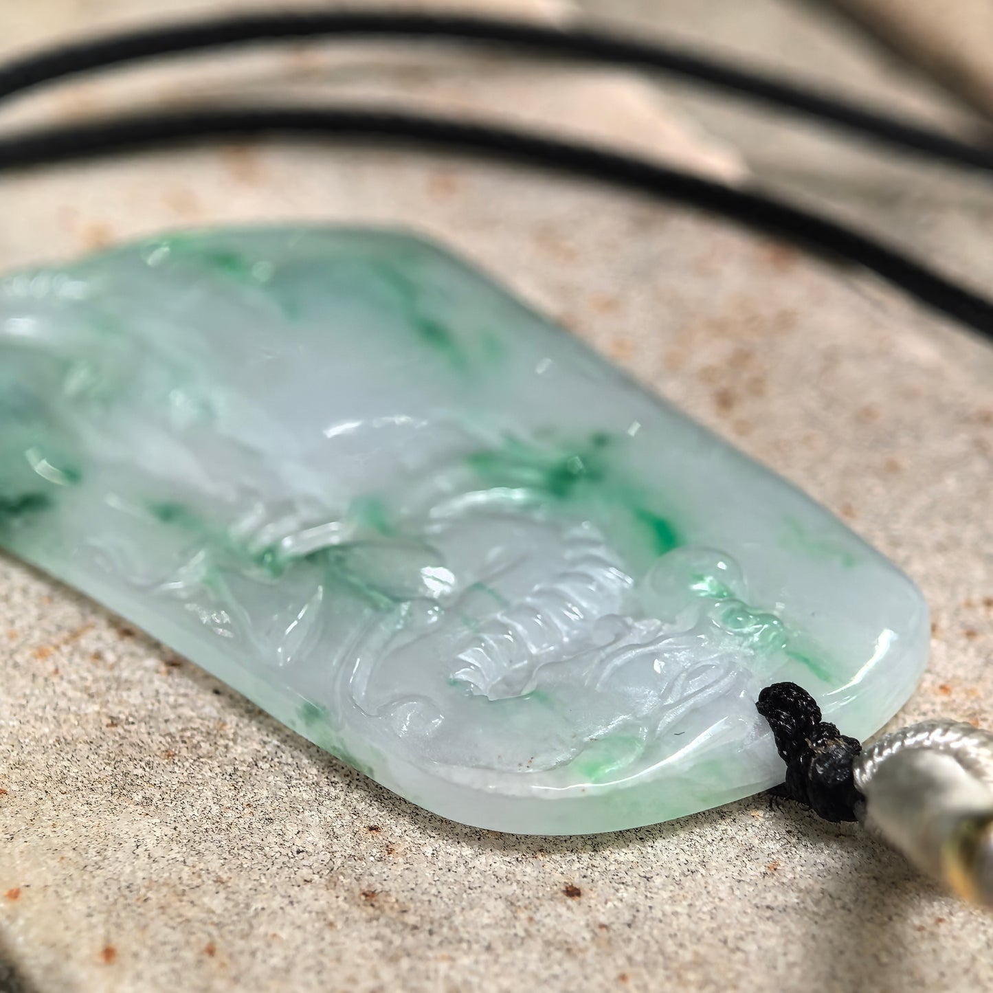 Natural Grade-A Glutinous-Icy Green Floating Color Dragon Jadeite Pendant · Burmese Jade
