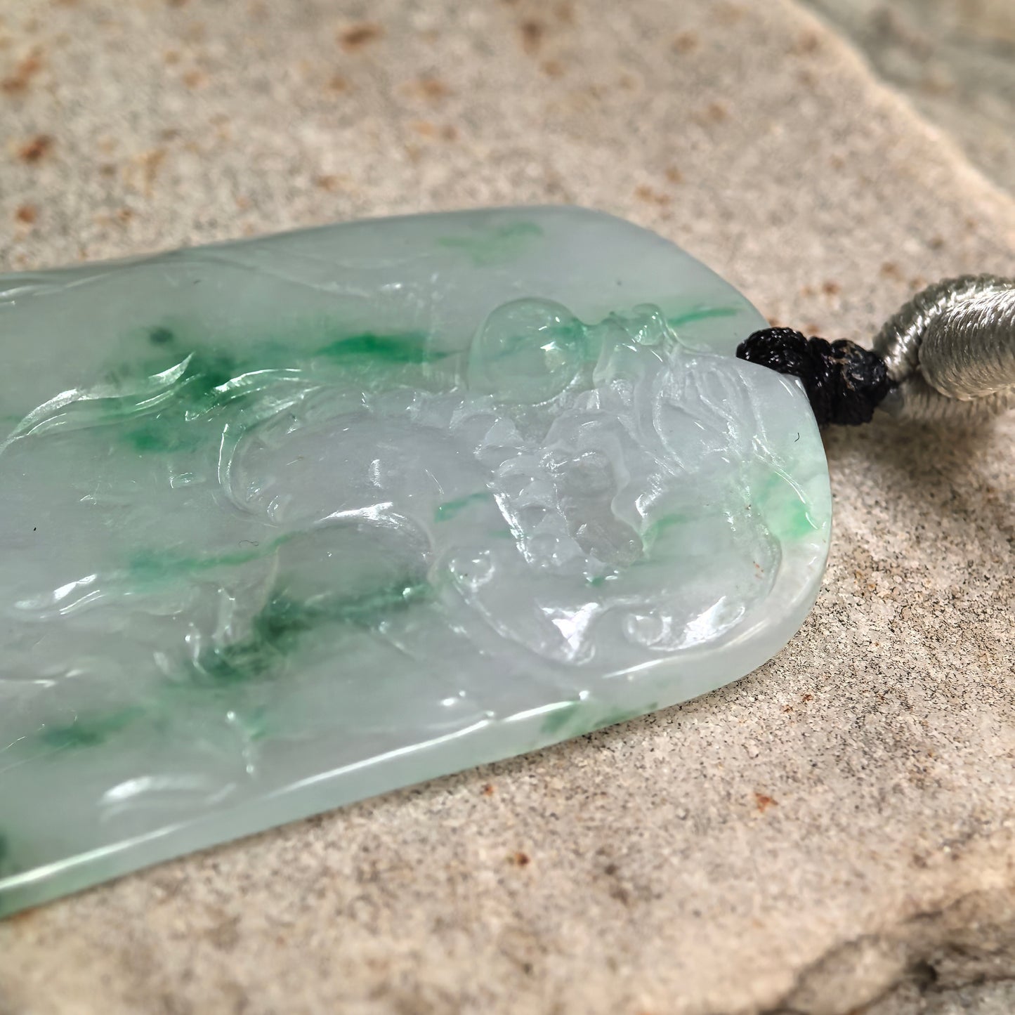 Natural Grade-A Glutinous-Icy Green Floating Color Dragon Jadeite Pendant · Burmese Jade