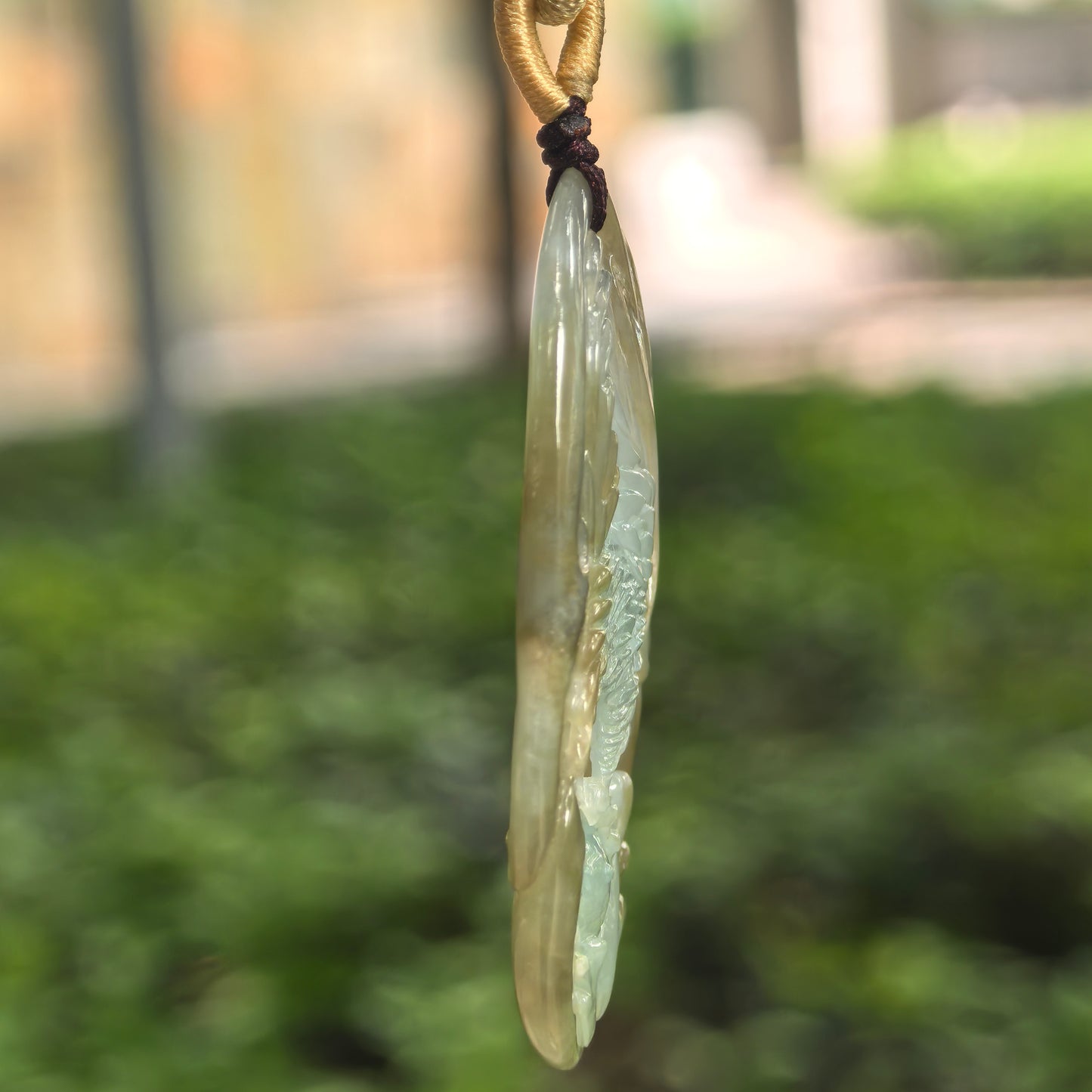 Natural Grade-A Glutinous Yellow and Green Eagle Jadeite Pendant · Burmese Jade