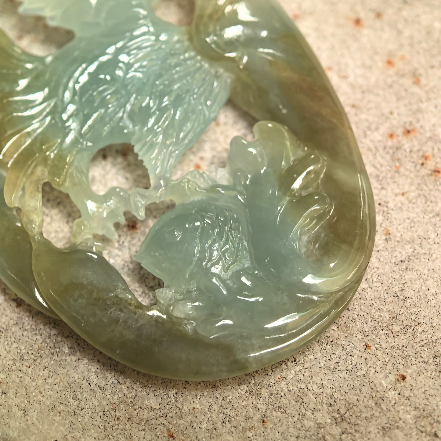 Natural Grade-A Glutinous Yellow and Green Eagle Jadeite Pendant · Burmese Jade