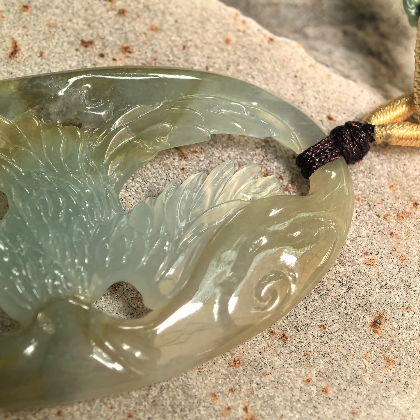Natural Grade-A Glutinous Yellow and Green Eagle Jadeite Pendant · Burmese Jade