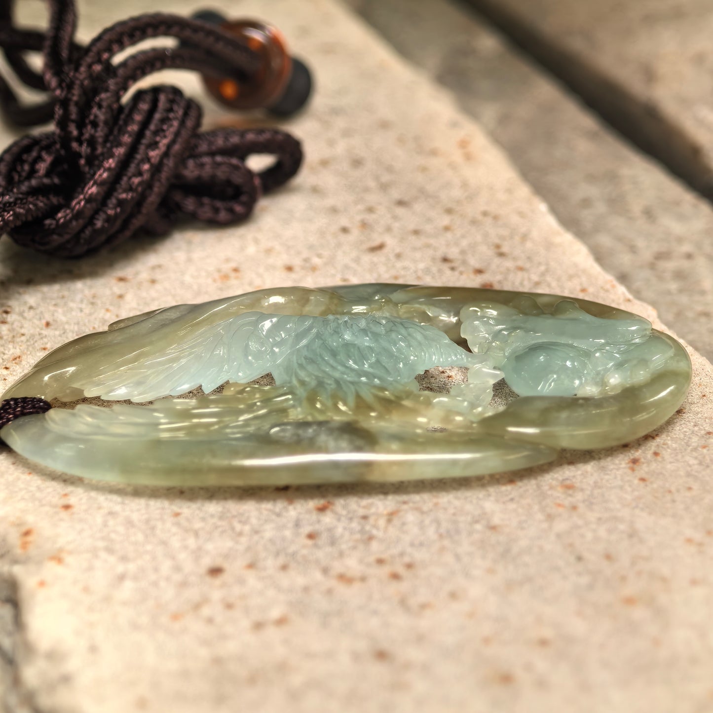 Natural Grade-A Glutinous Yellow and Green Eagle Jadeite Pendant · Burmese Jade