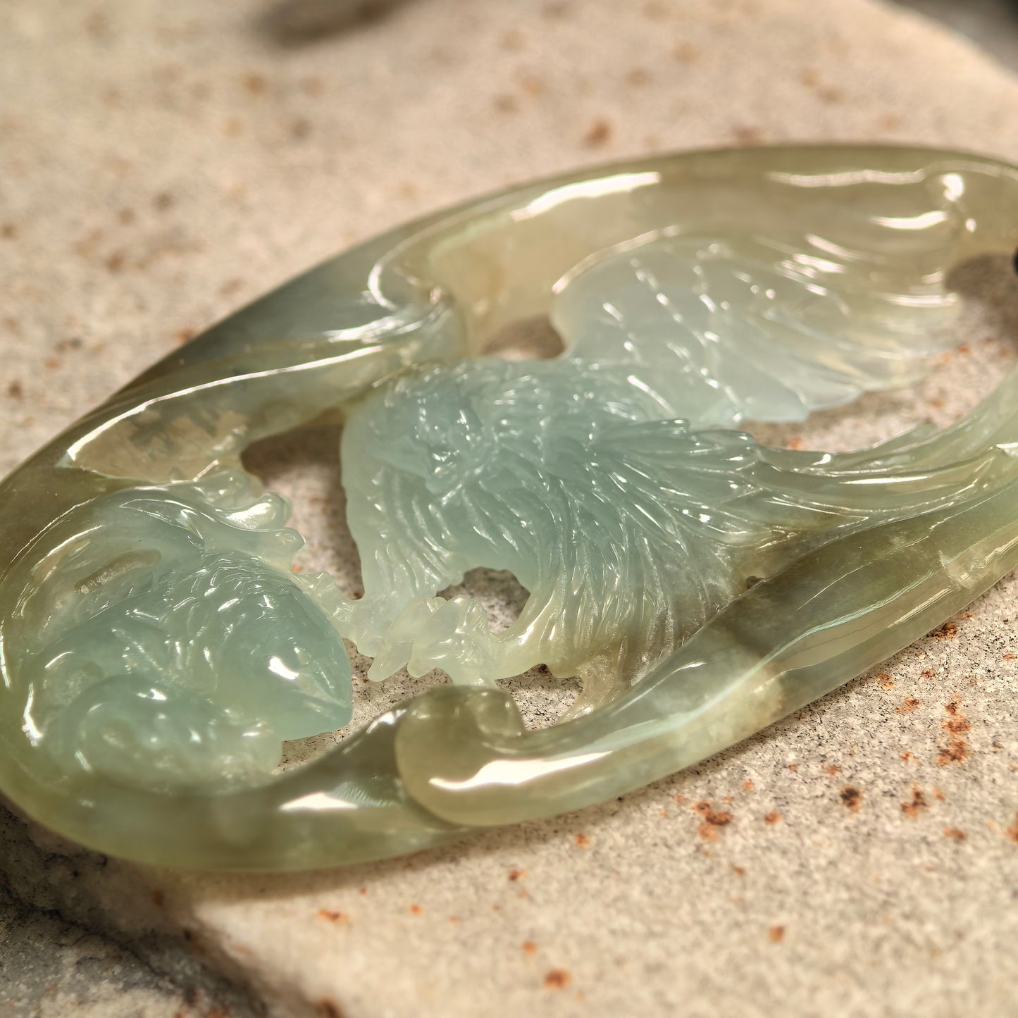 Natural Grade-A Glutinous Yellow and Green Eagle Jadeite Pendant · Burmese Jade