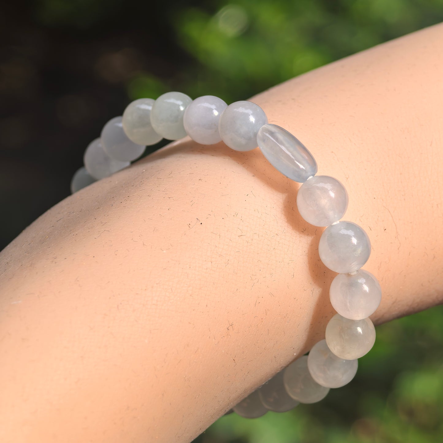 Natural Grade-A Glutinous-Icy White Jadeite Bead Bracelet · Burmese Jade 7mm