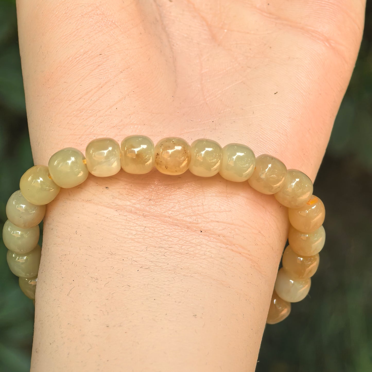 Natural Nephrite Sugar Yellow Abacus Bead Bracelet · Hetian Jade 8mm
