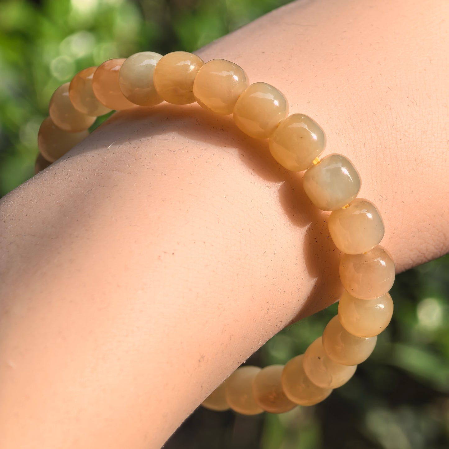 Natural Nephrite Sugar Yellow Abacus Bead Bracelet · Hetian Jade 8mm