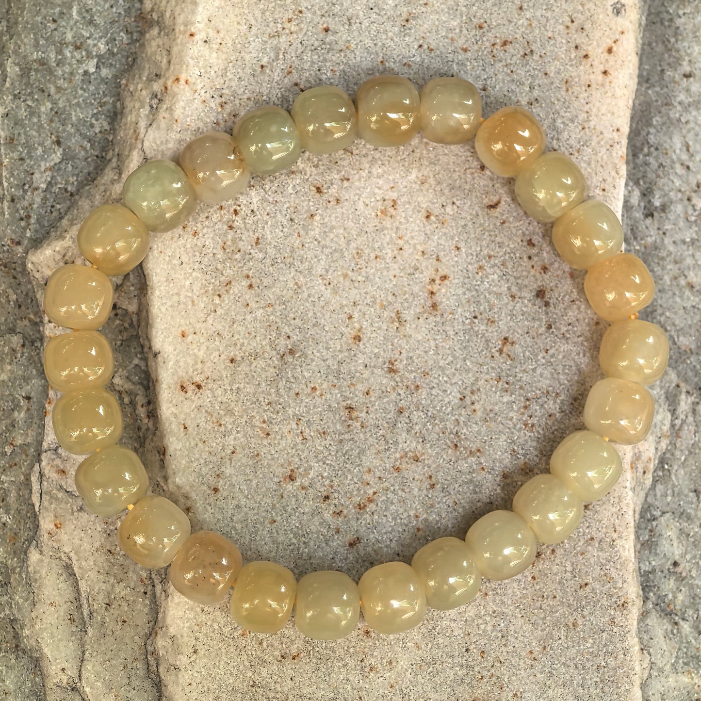Natural Nephrite Sugar Yellow Abacus Bead Bracelet · Hetian Jade 8mm