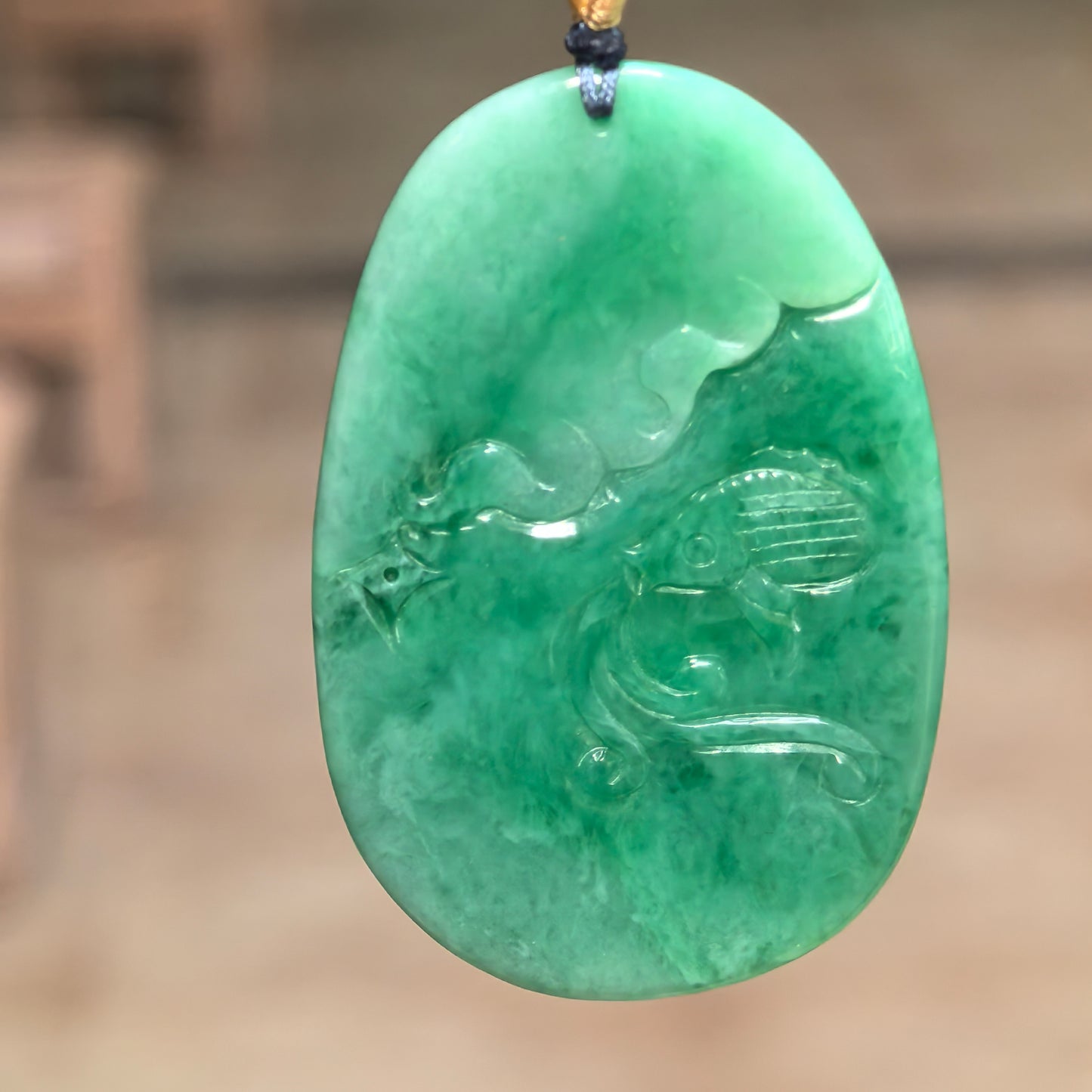 Natural Grade-A Glutinous Green Fish Plaque Jadeite Pendant · Burmese Jade