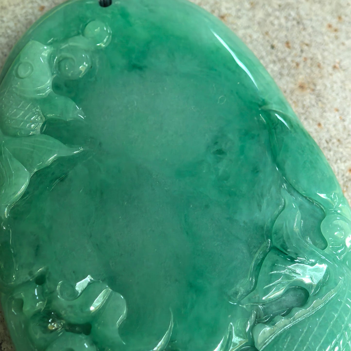 Natural Grade-A Glutinous Green Fish Plaque Jadeite Pendant · Burmese Jade