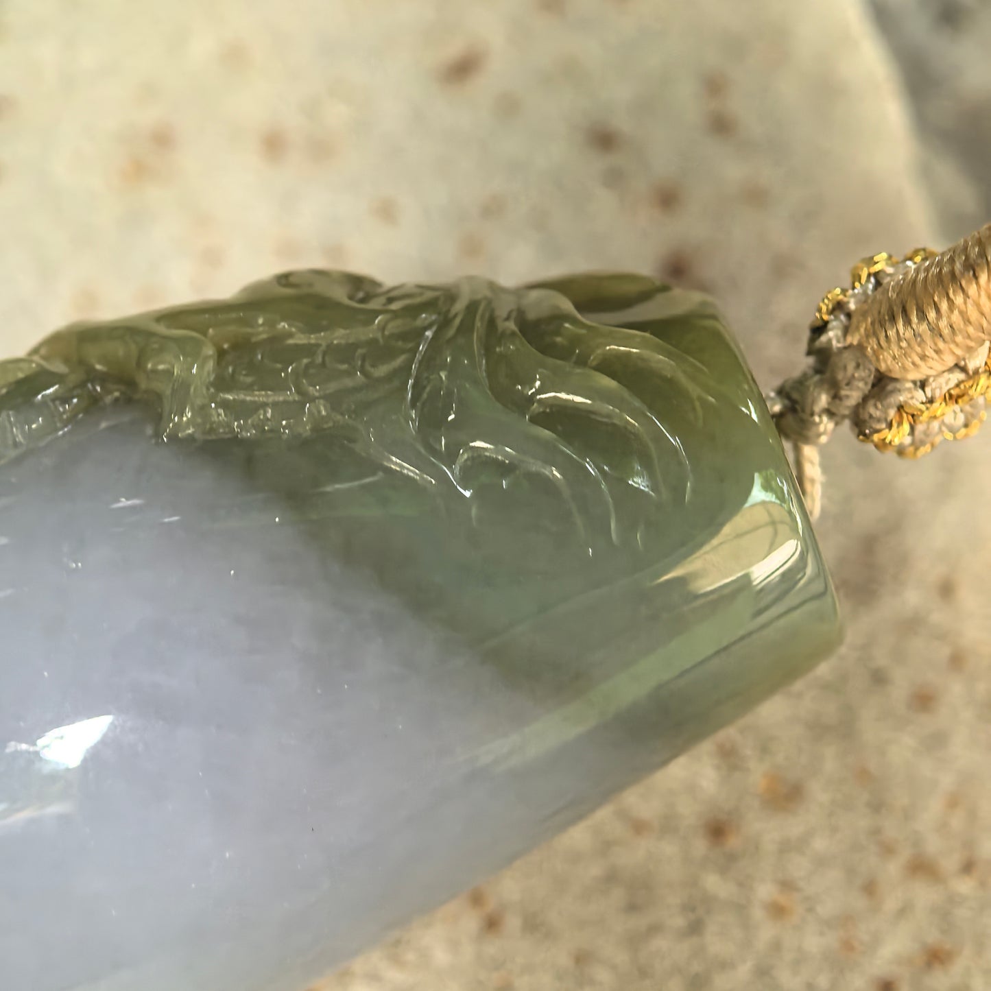Natural Grade-A Glutinous Yellow Dragon Column Jadeite Pendant · Burmese Jade