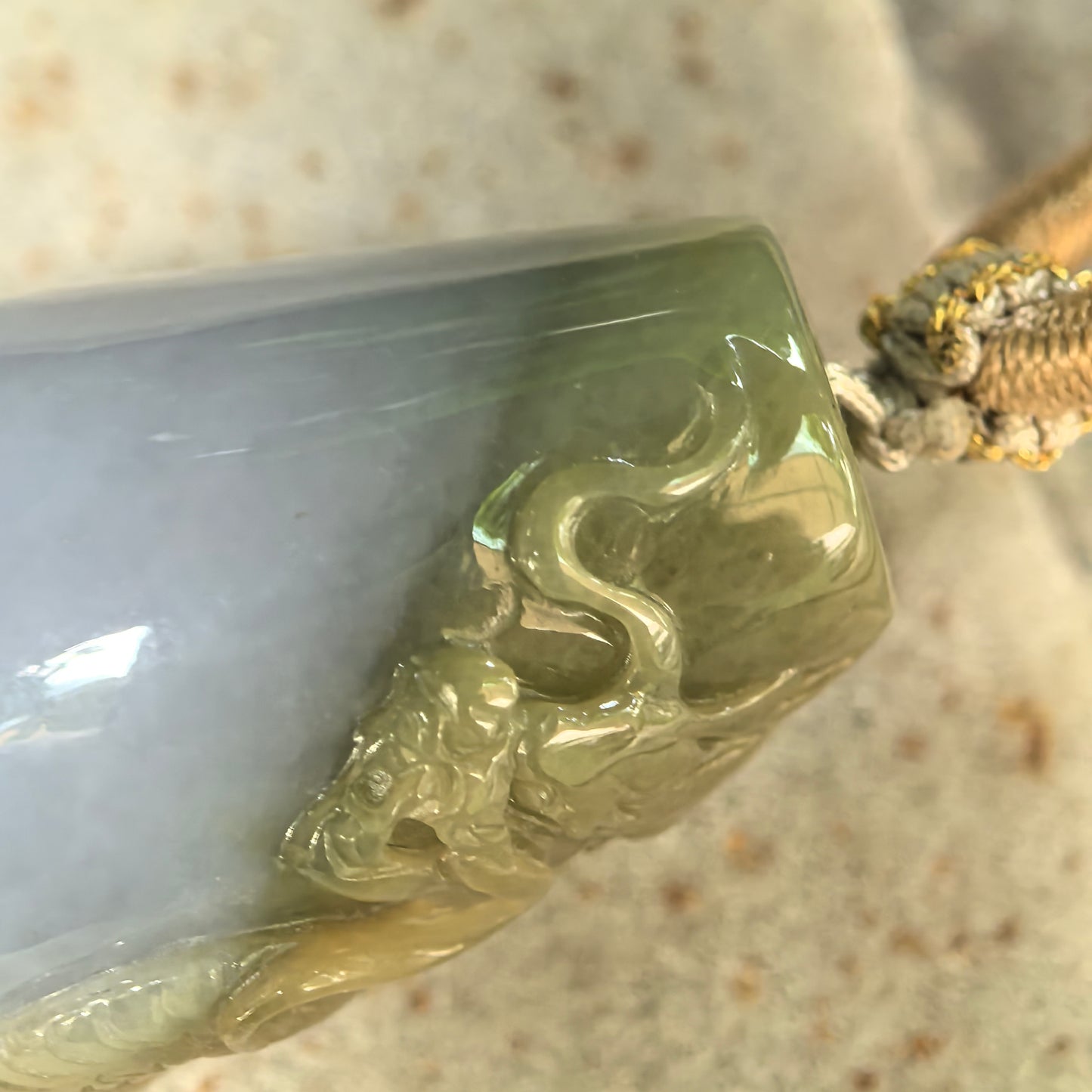 Natural Grade-A Glutinous Yellow Dragon Column Jadeite Pendant · Burmese Jade