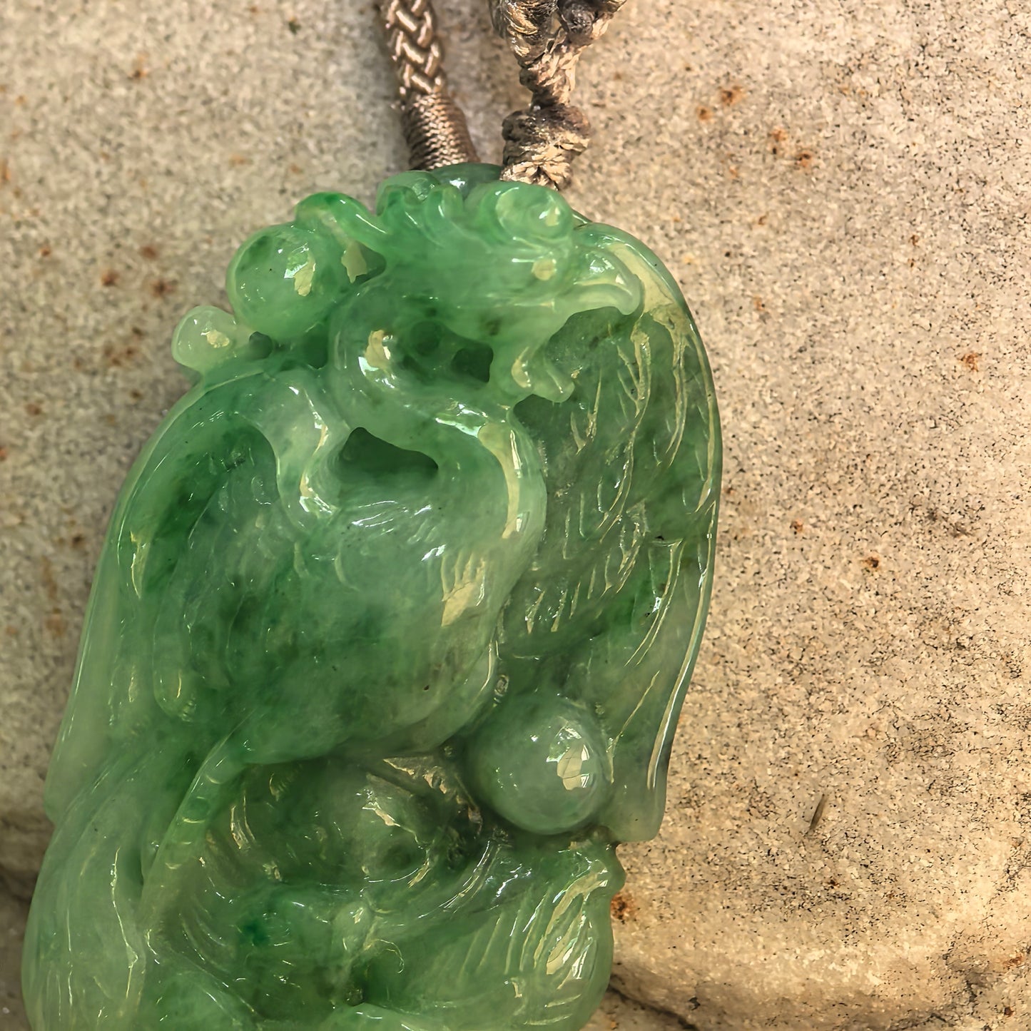 Natural Grade-A Glutinous Green Phoenix Jadeite Pendant · Burmese Jade
