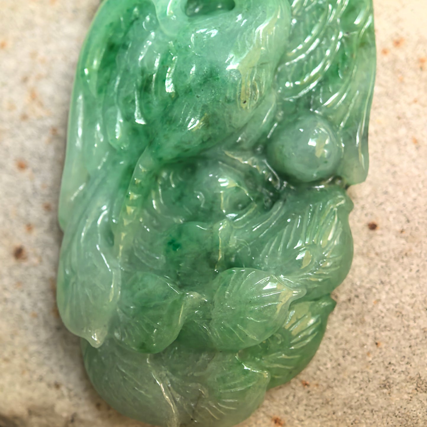 Natural Grade-A Glutinous Green Phoenix Jadeite Pendant · Burmese Jade