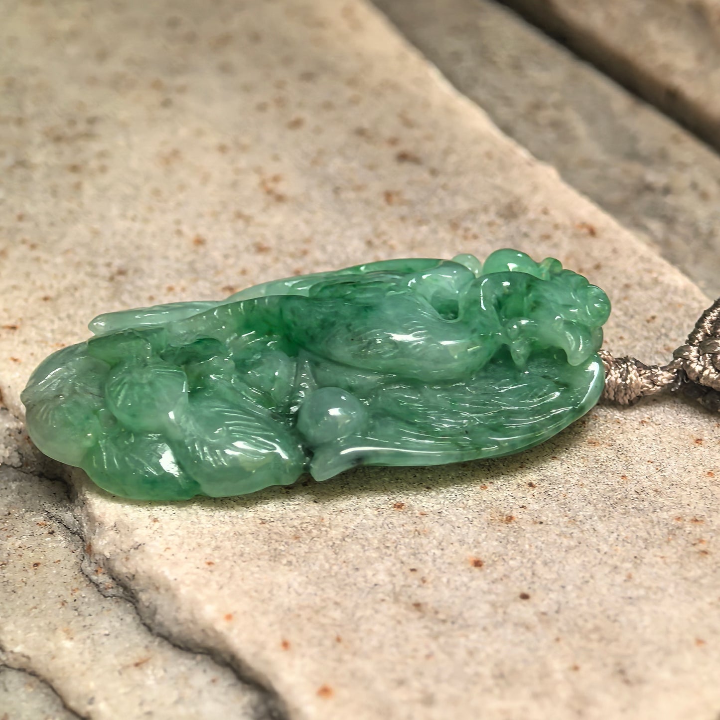 Natural Grade-A Glutinous Green Phoenix Jadeite Pendant · Burmese Jade