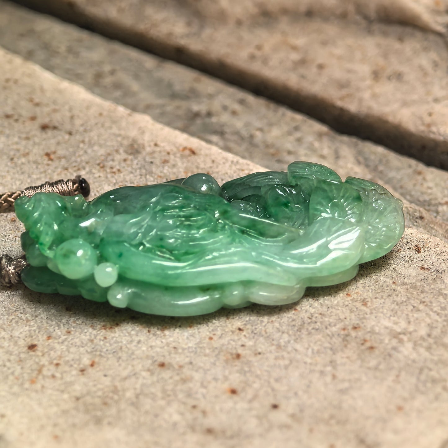 Natural Grade-A Glutinous Green Phoenix Jadeite Pendant · Burmese Jade