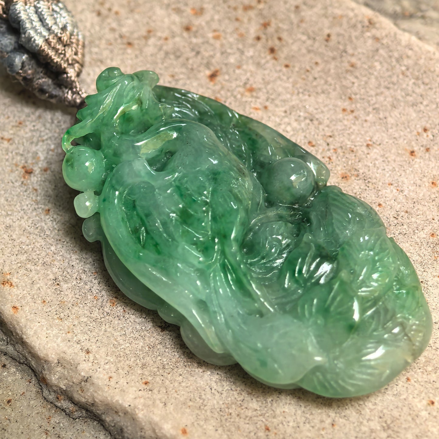 Natural Grade-A Glutinous Green Phoenix Jadeite Pendant · Burmese Jade