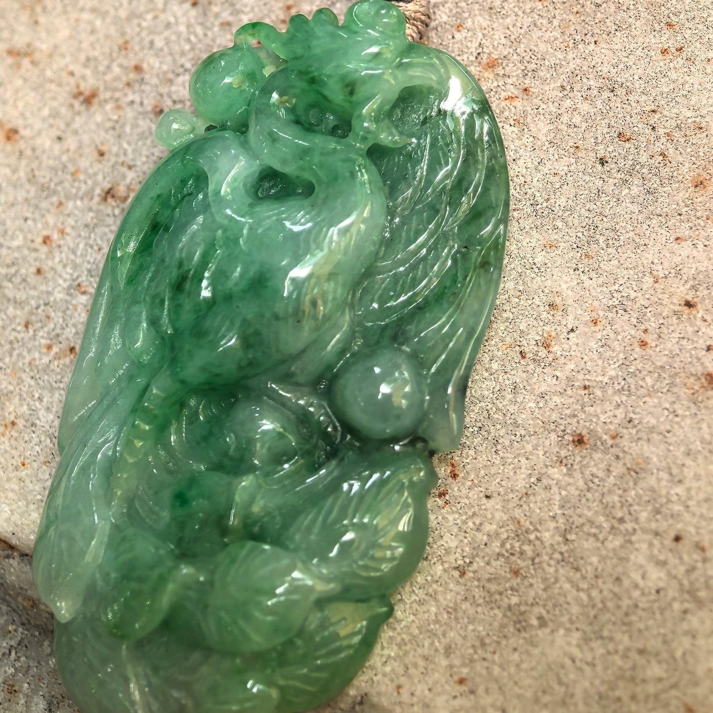 Natural Grade-A Glutinous Green Phoenix Jadeite Pendant · Burmese Jade