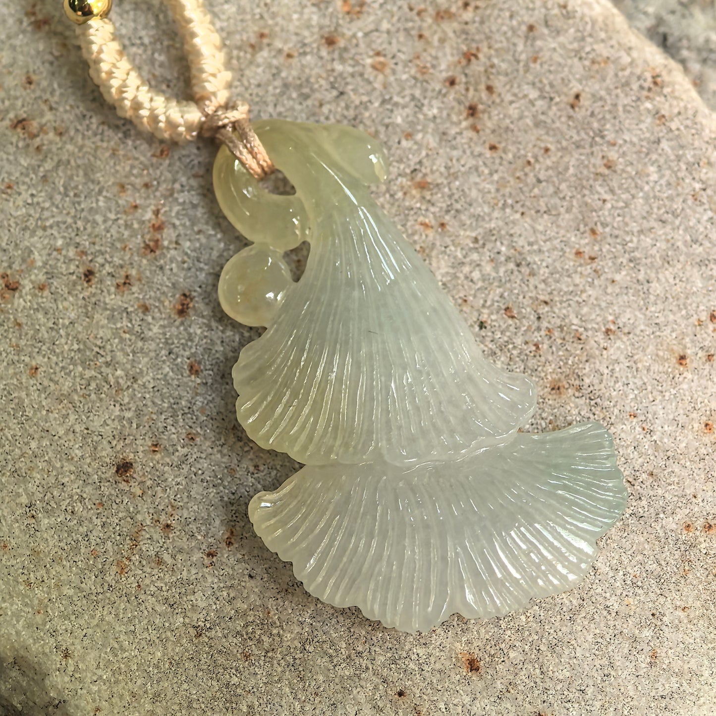 Natural Grade-A Icy Glutinous Light Green Yellow Ginkgo Leaf Jadeite Pendant · Burmese Jade