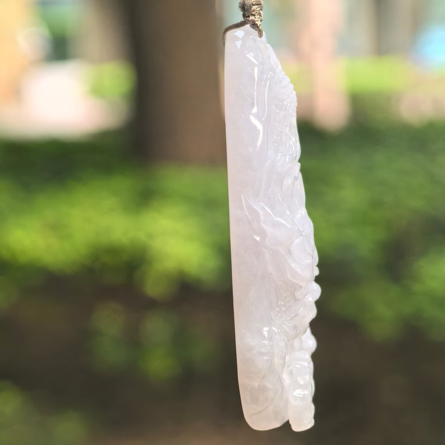 Natural Grade-A Glutinous White Dragon Jadeite Pendant · Burmese Jade