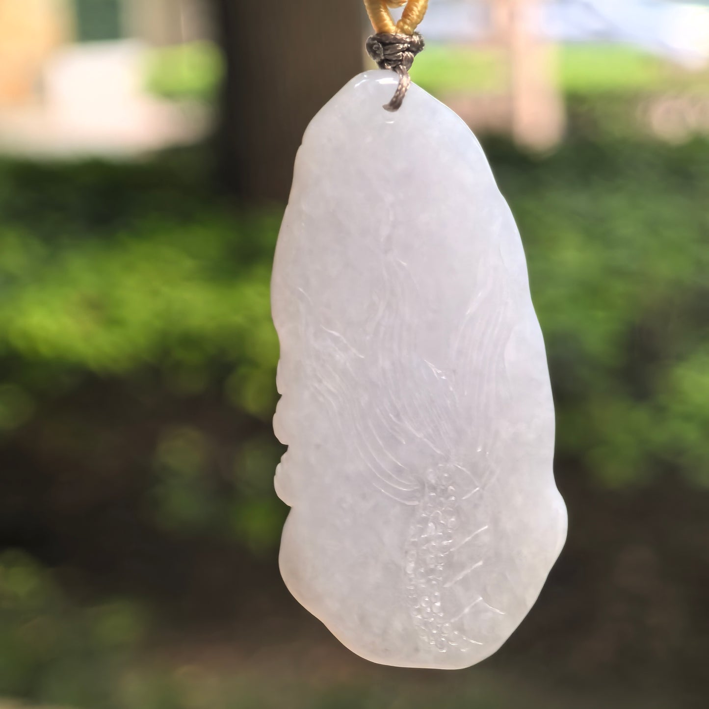 Natural Grade-A Glutinous White Dragon Jadeite Pendant · Burmese Jade