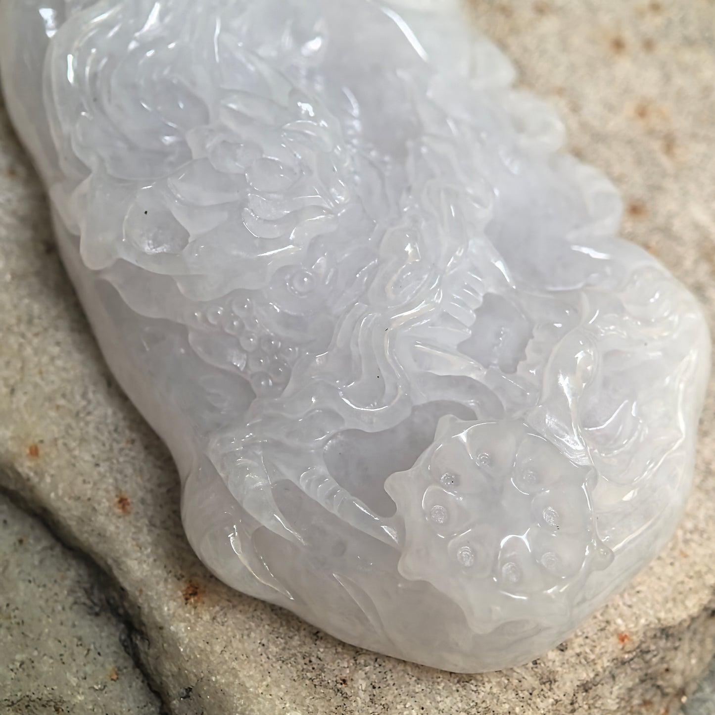 Natural Grade-A Glutinous White Dragon Jadeite Pendant · Burmese Jade