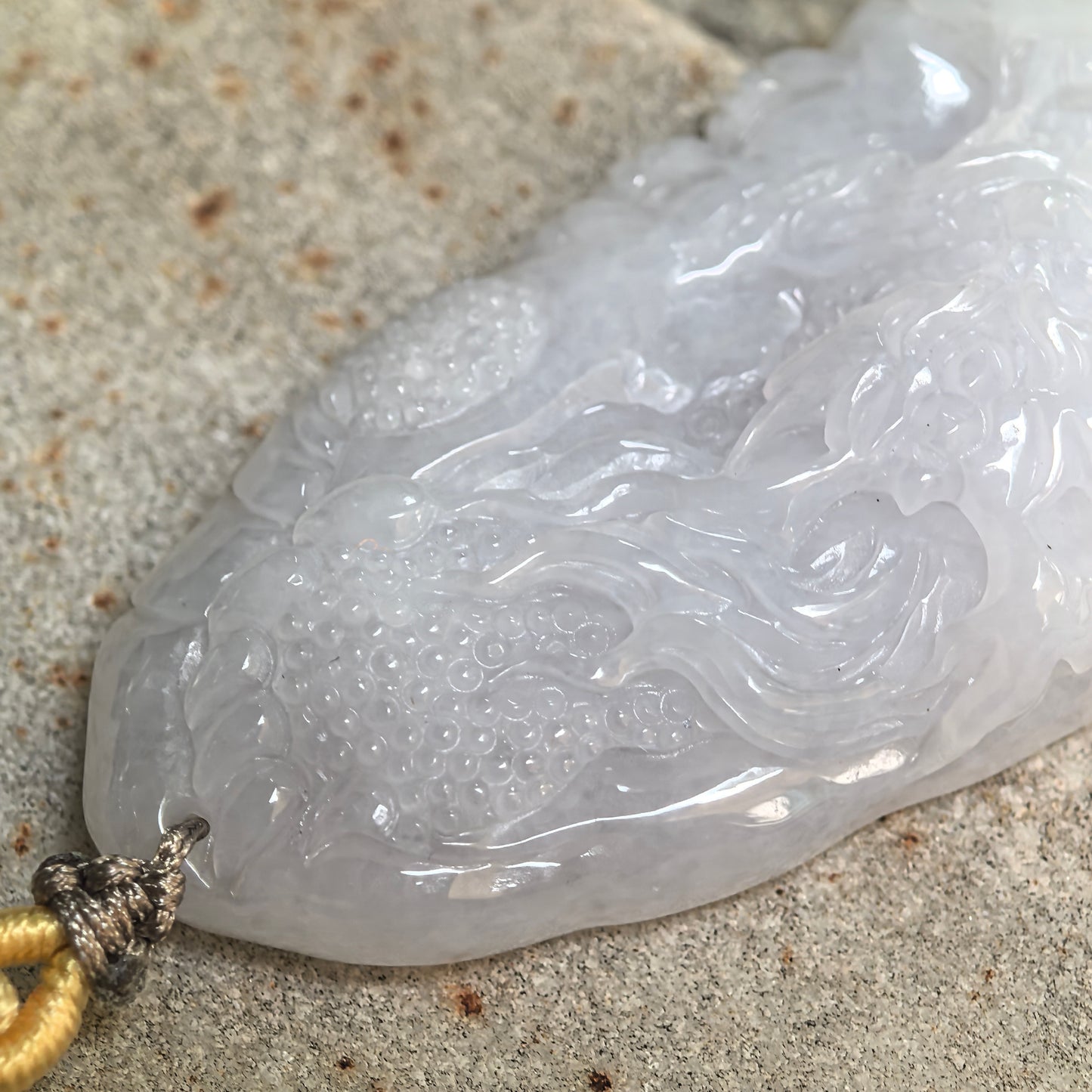 Natural Grade-A Glutinous White Dragon Jadeite Pendant · Burmese Jade